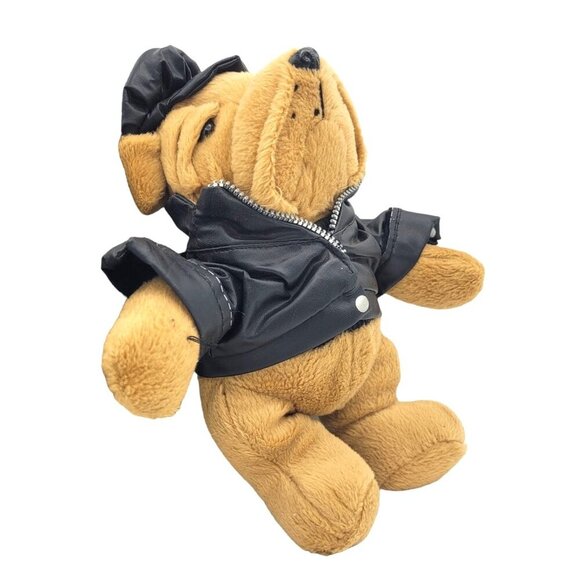 Dan Dee Biker Shar Pei Puppy Dog 10" Tan Black Vinyl Jacket Cap Stuffed Toy - Picture 2 of 7